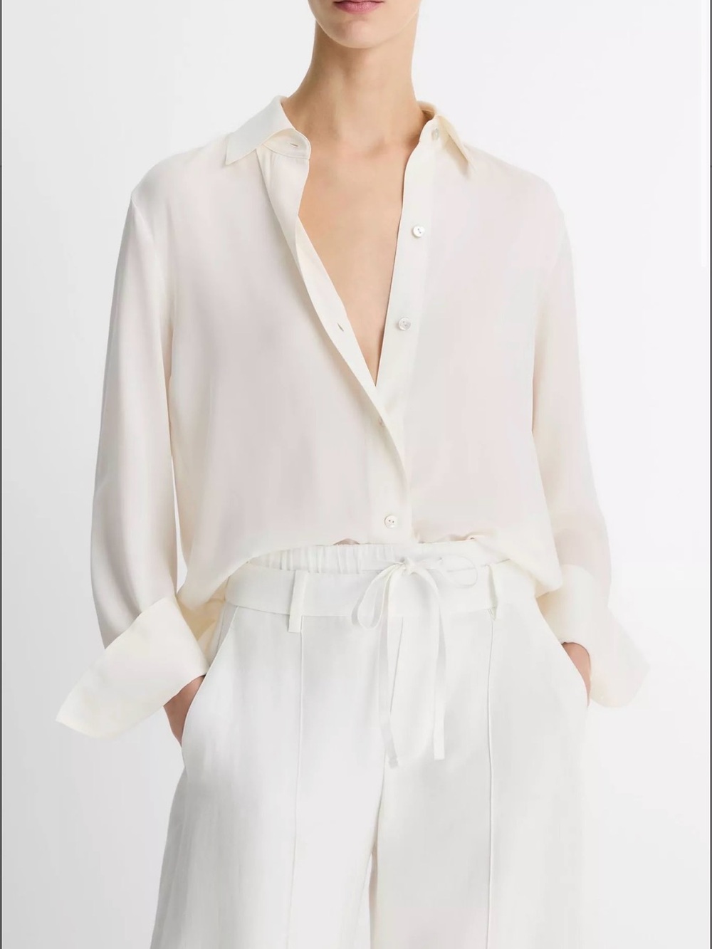 ♥️ Vince Cream Button-Down Silk Blouse